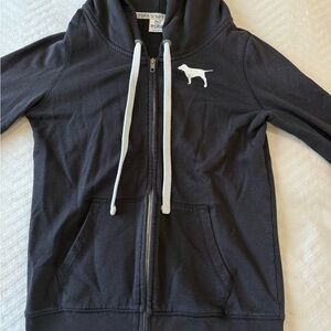 Victoria's Secret Black Zip Up Hoodie white Logo Love Love Pink Size M